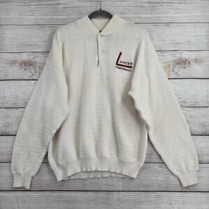Vintage 90's NEFF Henley Carlsbad Lancers Sweater Mens XL Cream Embroidered